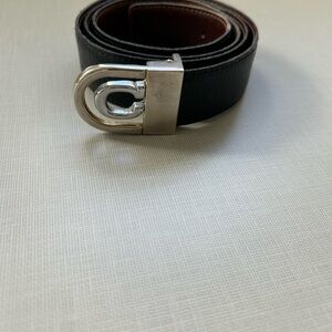 Women’s Black Leather Belt with Silver and Gold Buckle